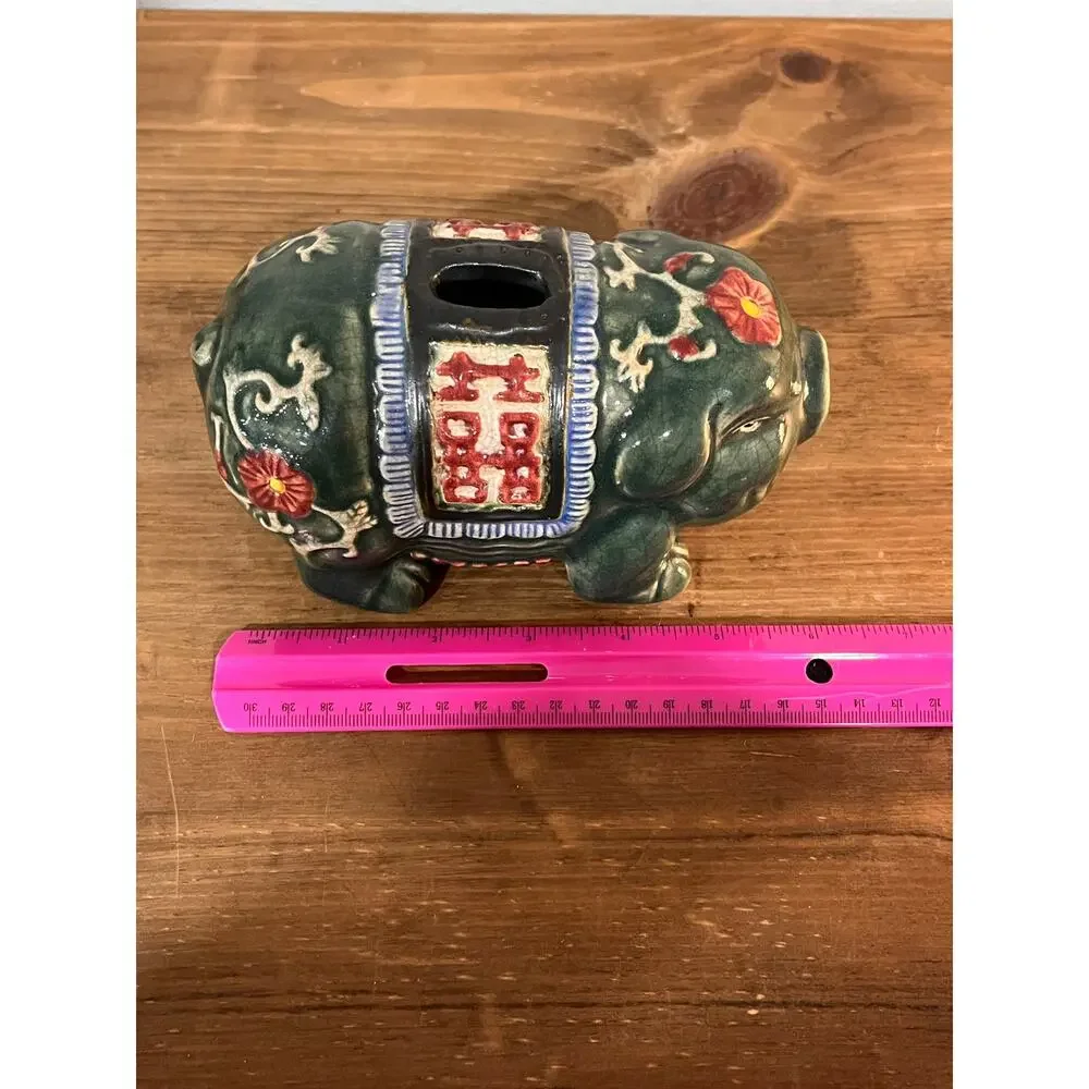 Gump’s Ceramic Piggy Bank Green Celadon Double‎ Happiness Asian Decor